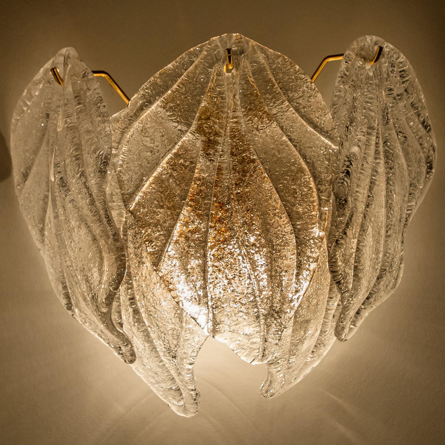 Pair Of Murano Leaf Brass Glass Wall Lights, Italy, 1970 For Sale 7