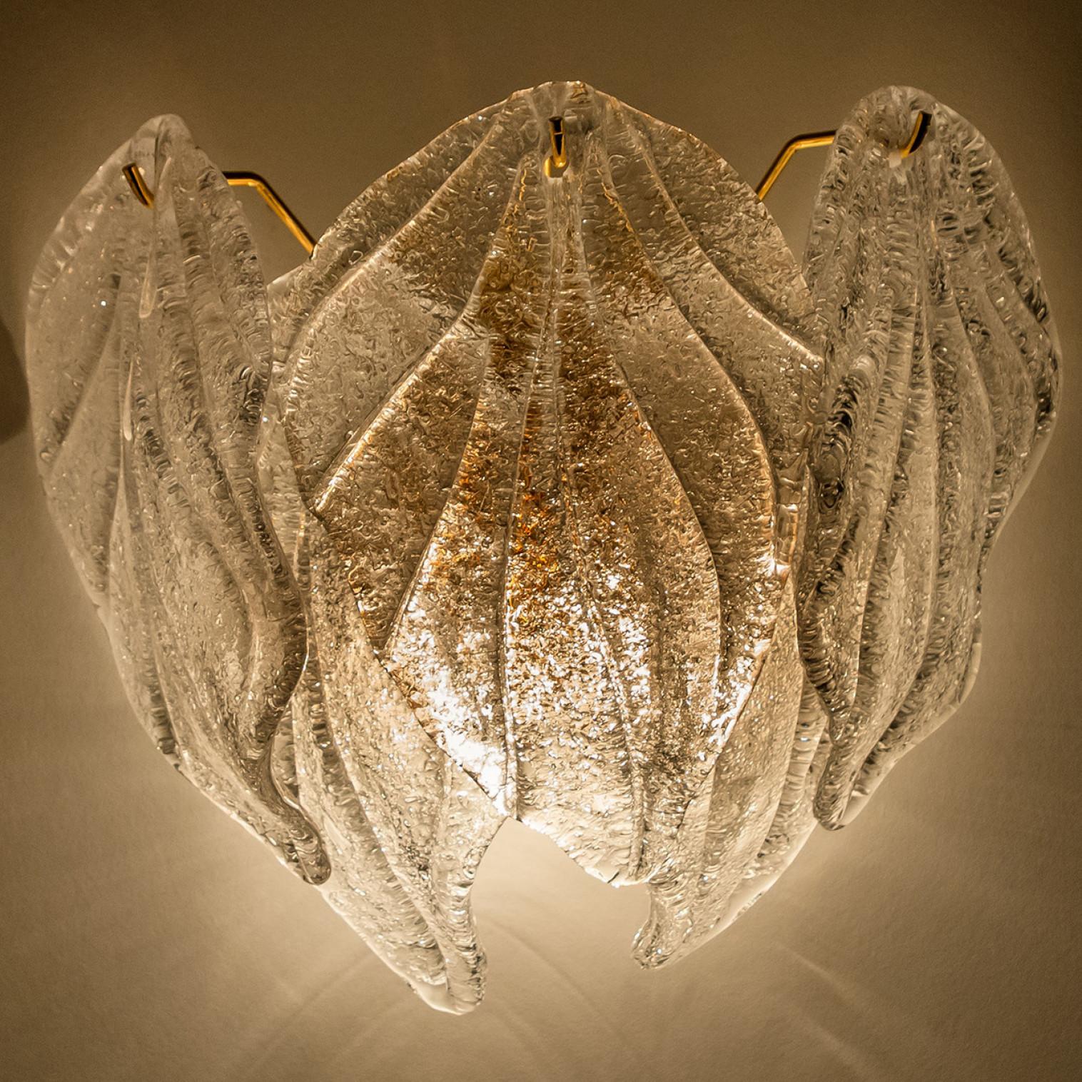 Pair of Murano Leaf Brass Glass Wall Lights, Italy, 1970 For Sale 8