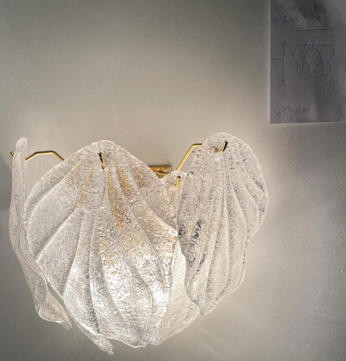 Other Pair of Murano Leaf Brass Glass Wall Lights, Italy, 1970 For Sale