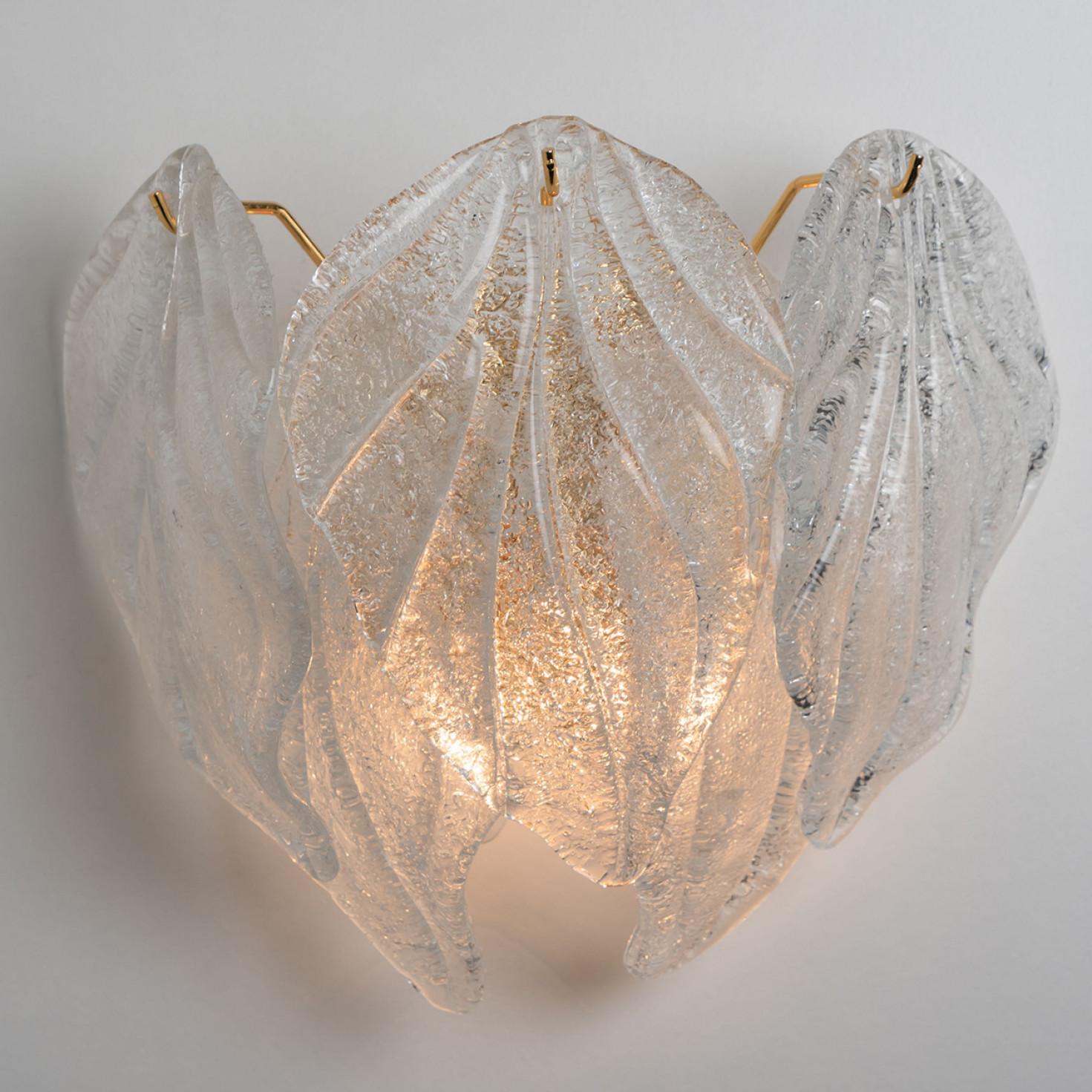 Other Pair Of Murano Leaf Brass Glass Wall Lights, Italy, 1970 For Sale