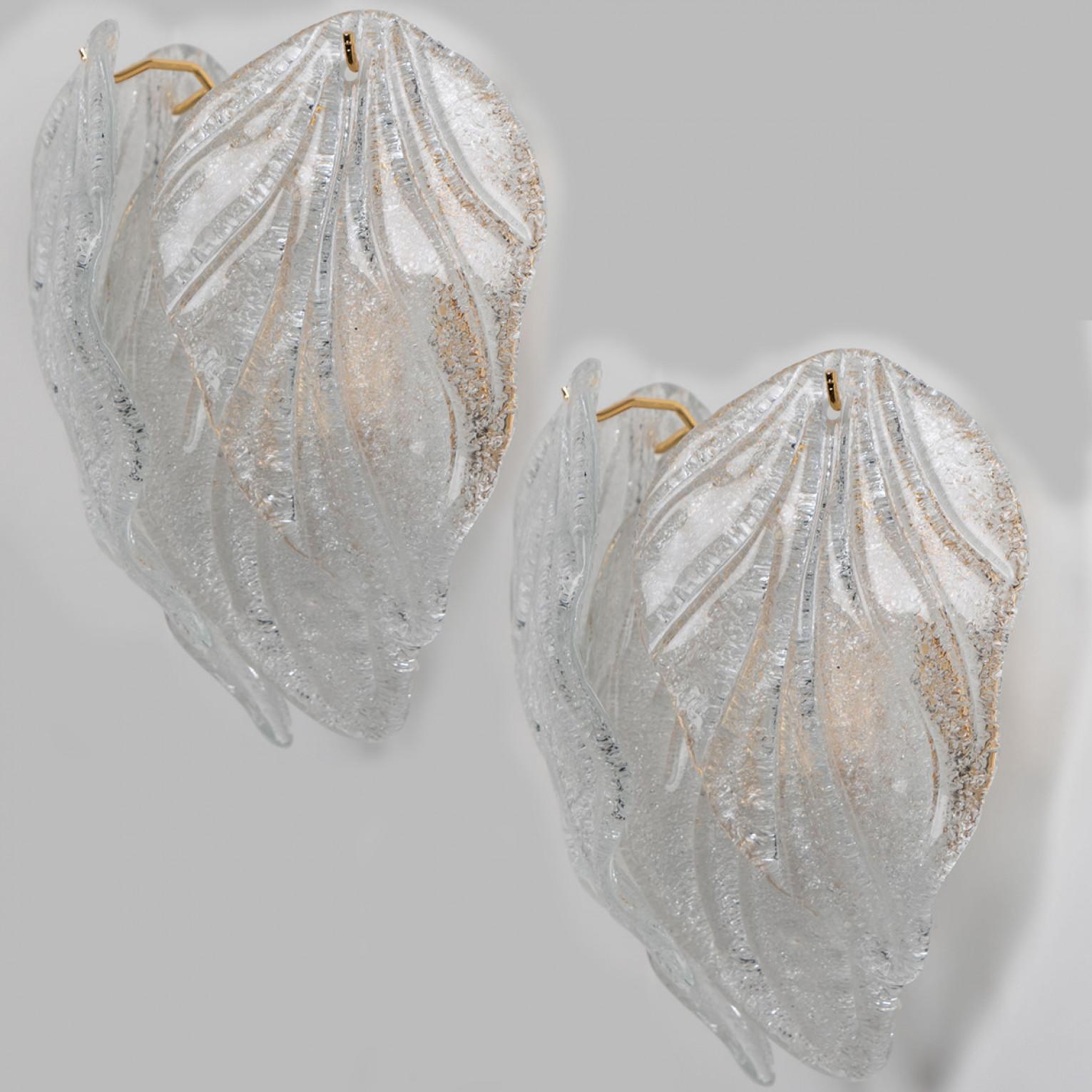 Other Pair Of Murano Leaf Brass Glass Wall Lights, Italy, 1970 For Sale
