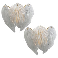 Pair of Murano Leaf Brass Glass Wall Lights, Italy, 1970