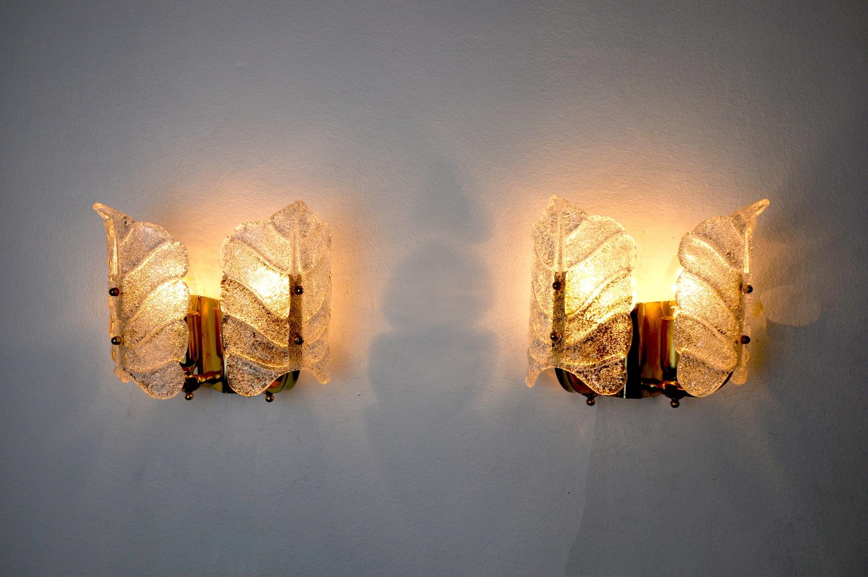 Italian Pair of Murano Leaves Sconces Italy 1970 For Sale