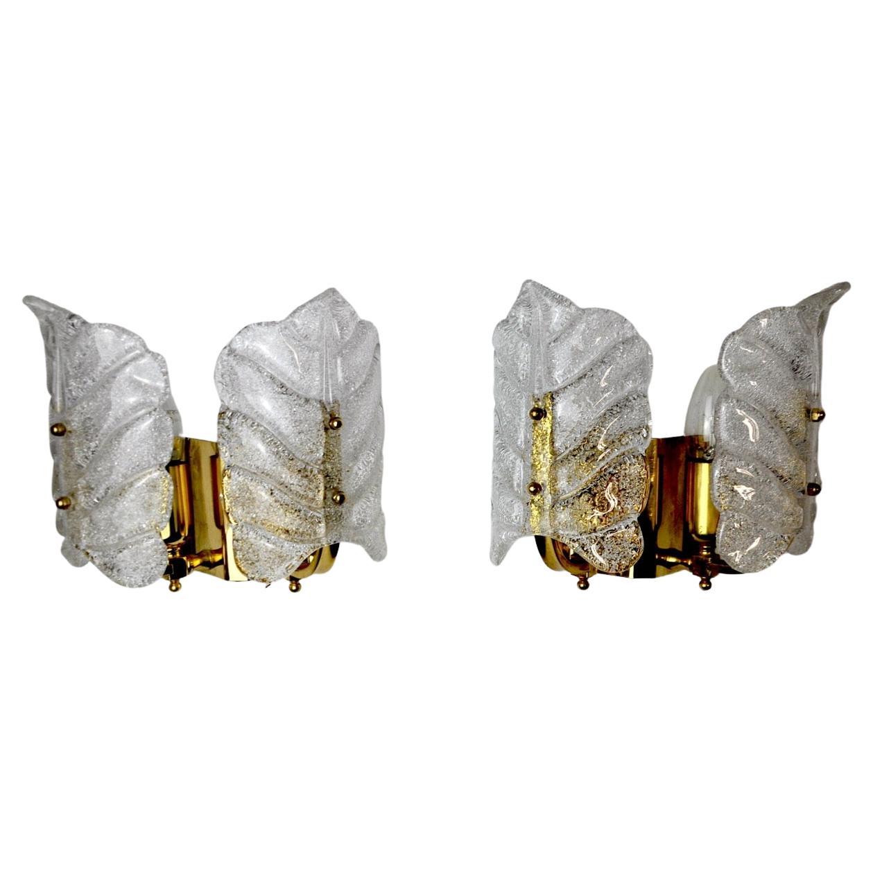 Pair of Murano Leaves Sconces Italy 1970 For Sale