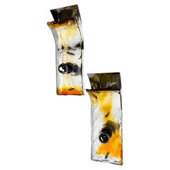Pair of Murano Mazzega Orange & Clear Glass Wall Sconces, Italy, 1970s