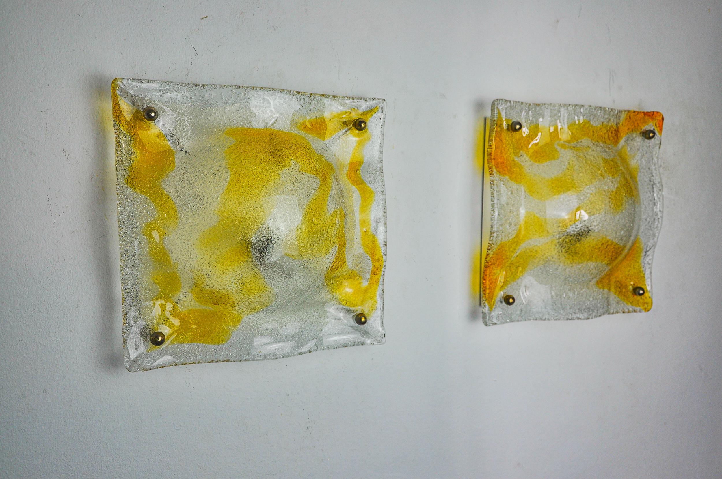 Italian Pair of Murano Mazzega Oranges wall lights, Italy, 1970 For Sale