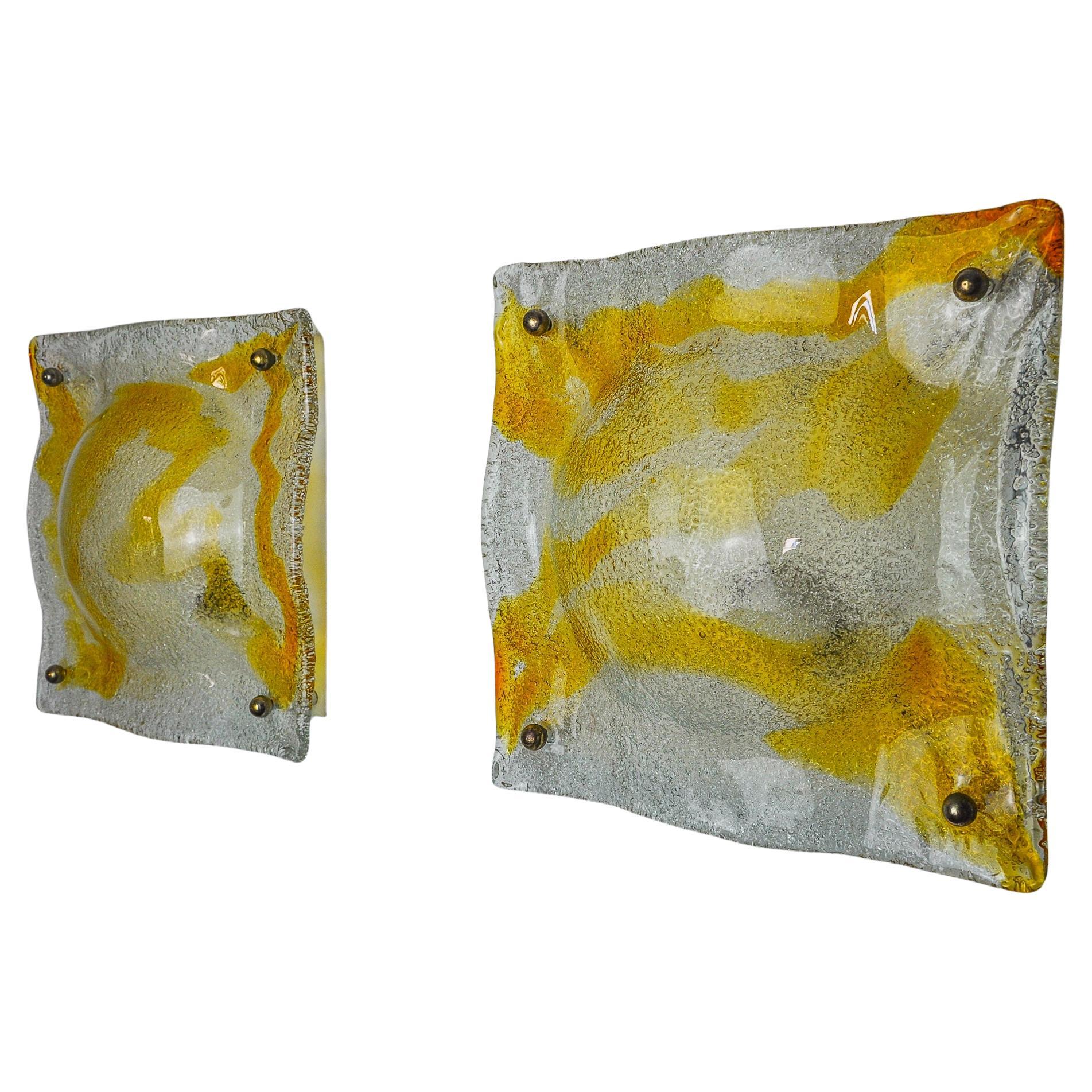Paar Murano Mazzega Oranges Wandleuchten, Italien, 1970