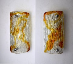 Pair of Murano Mazzega Sconces, Orange Frosted Glass, Italy, 1960