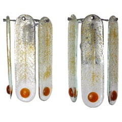 Pair of Murano Mazzega Sconces, Orange Frosted Glass, Italy, 1960