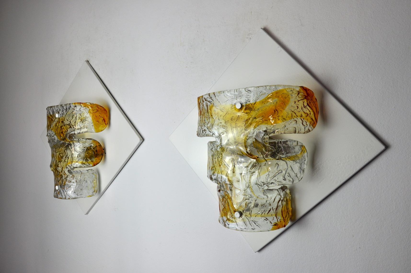 Italian Pair of Murano Mazzega Wall Lamps, Orange Murano Blown Glass, Italy, 1960 For Sale