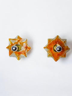 Pair of Murano Mazzega wall lights, orange frosted glass, Italy, 1970