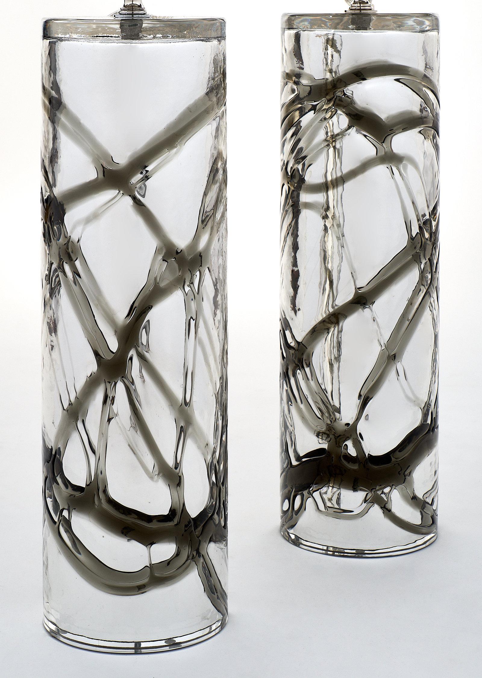 Modern Pair of Murano Mercury and Smoked Glass Lamps