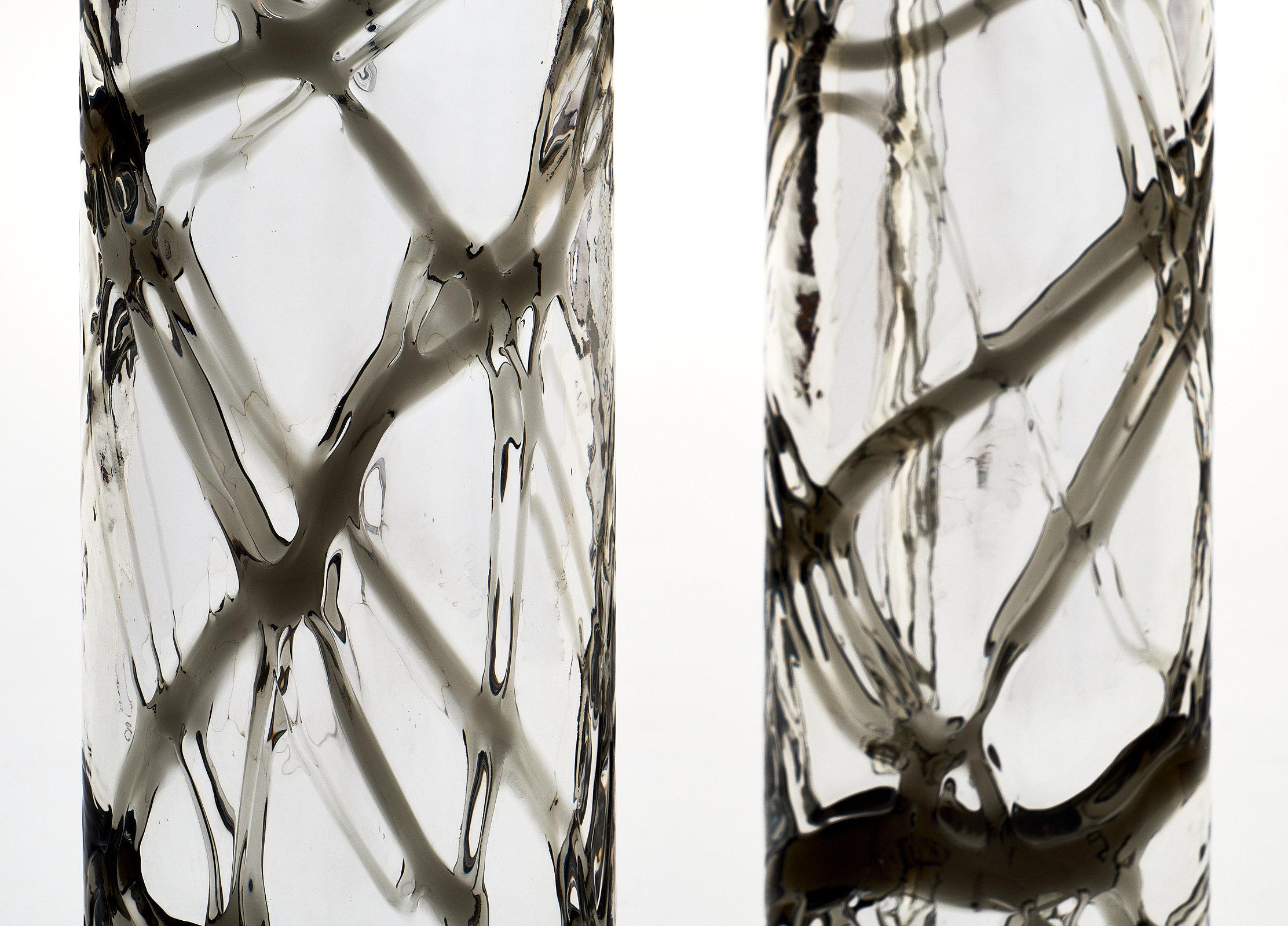 Italian Pair of Murano Mercury and Smoked Glass Lamps