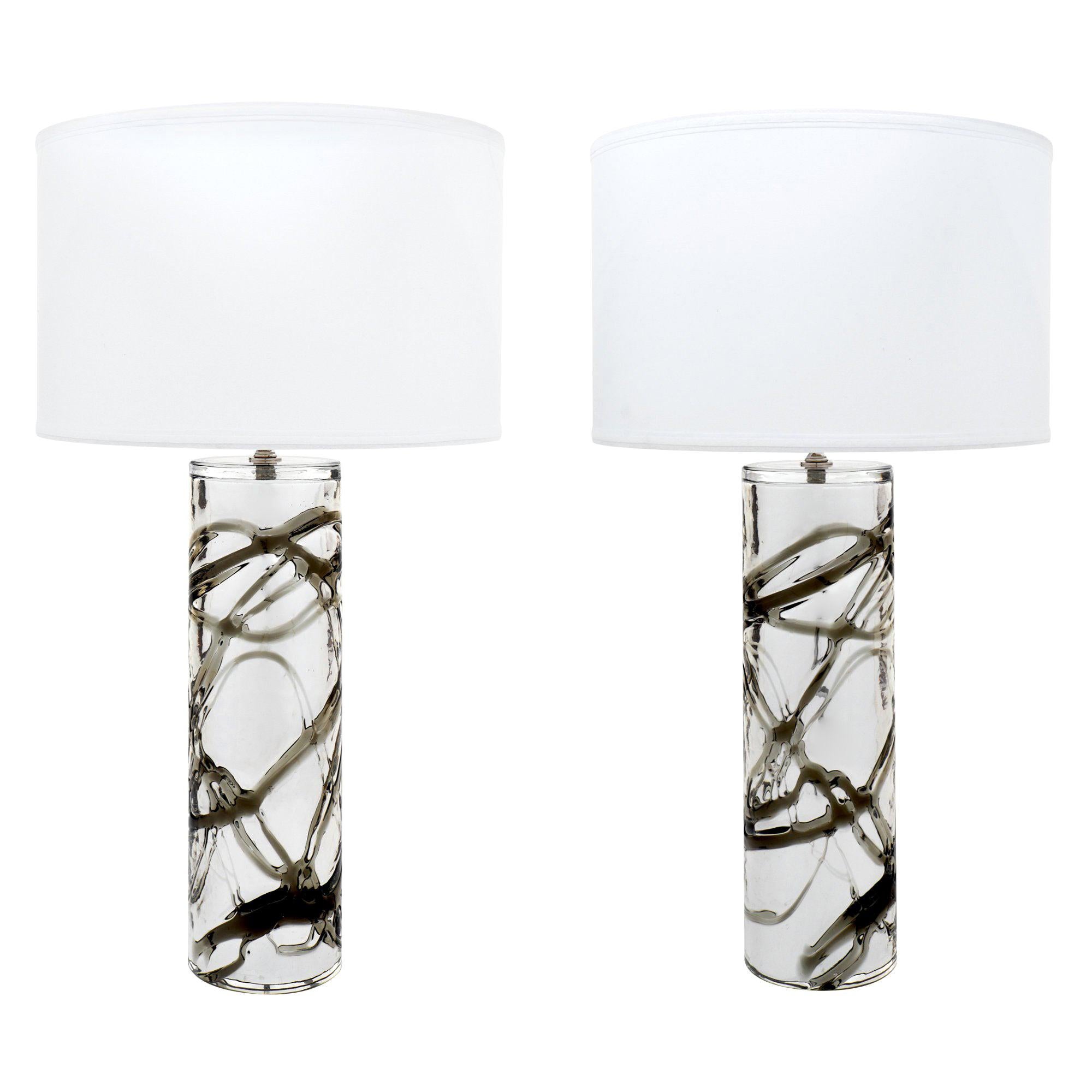 Pair of Murano Mercury and Smoked Glass Lamps