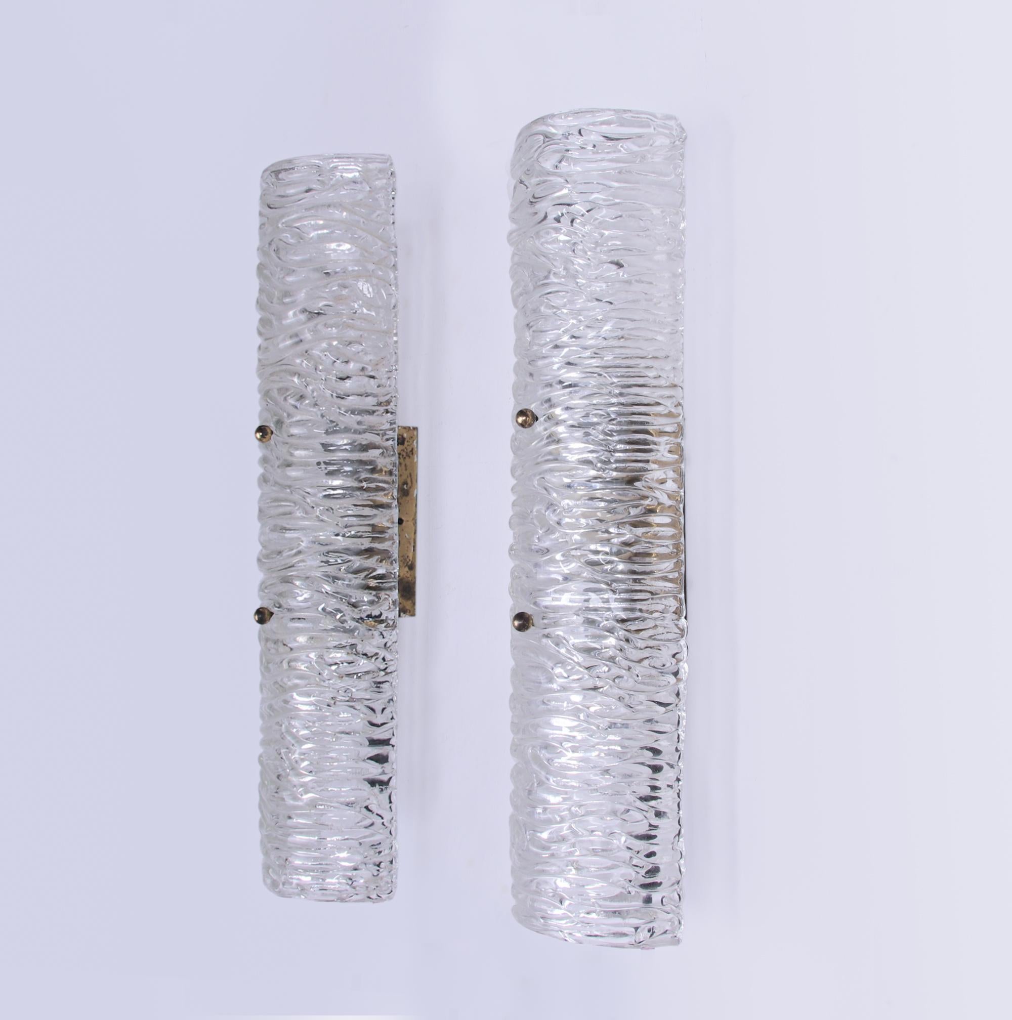 Austrian Pair of Murano Mirror Wall Sconces Glass & Brass by Kalmar, Austria 1960s For Sale