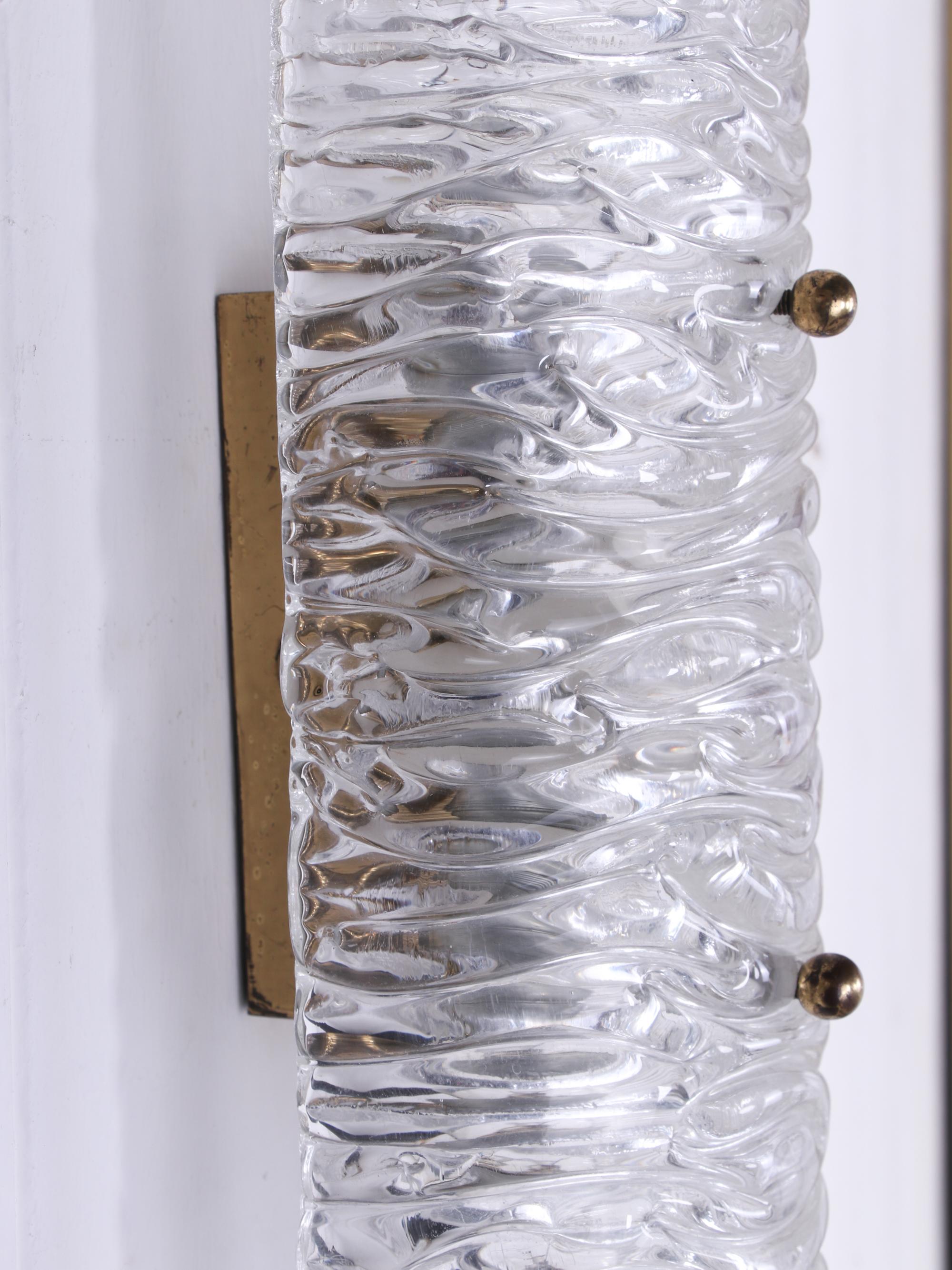 Hand-Crafted Pair of Murano Mirror Wall Sconces Glass & Brass by Kalmar, Austria 1960s For Sale