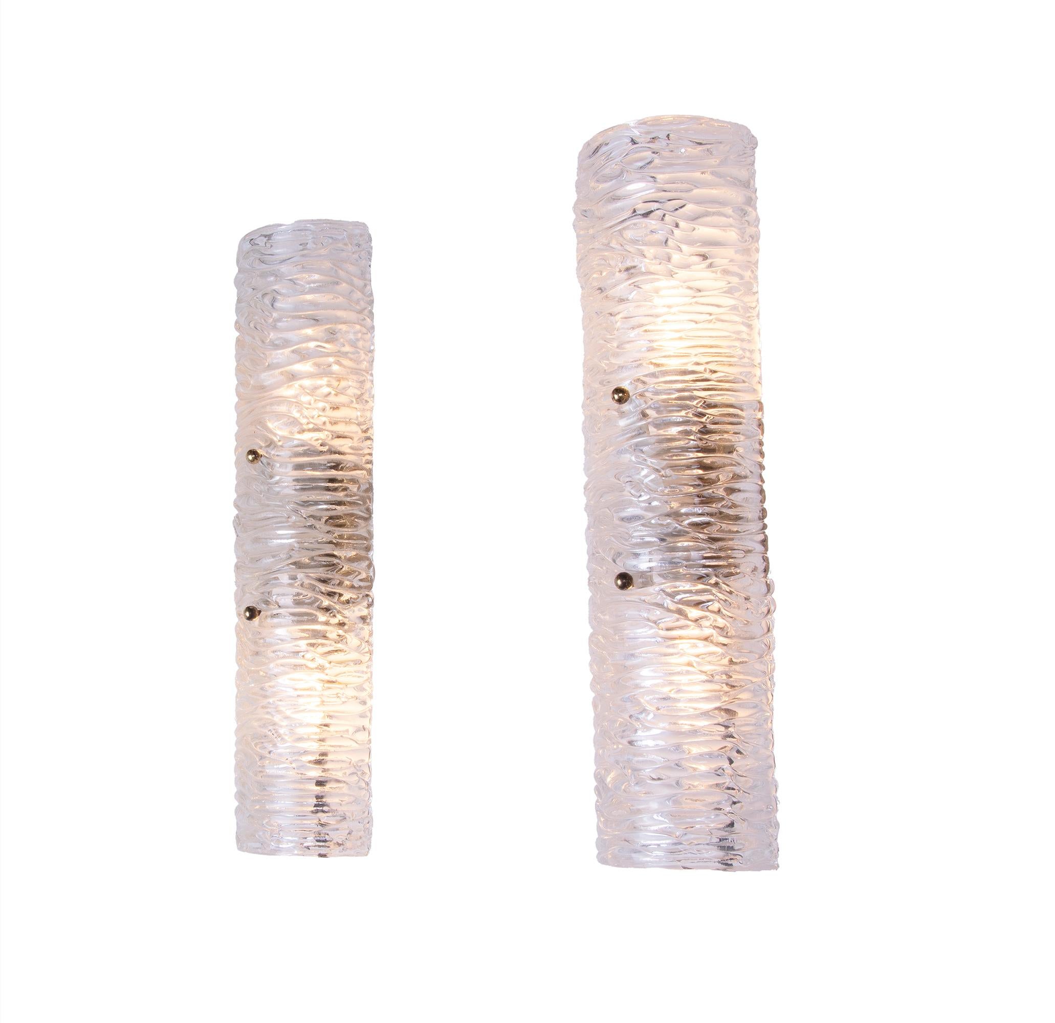 Murano Glass Pair of Murano Mirror Wall Sconces Glass & Brass by Kalmar, Austria 1960s For Sale