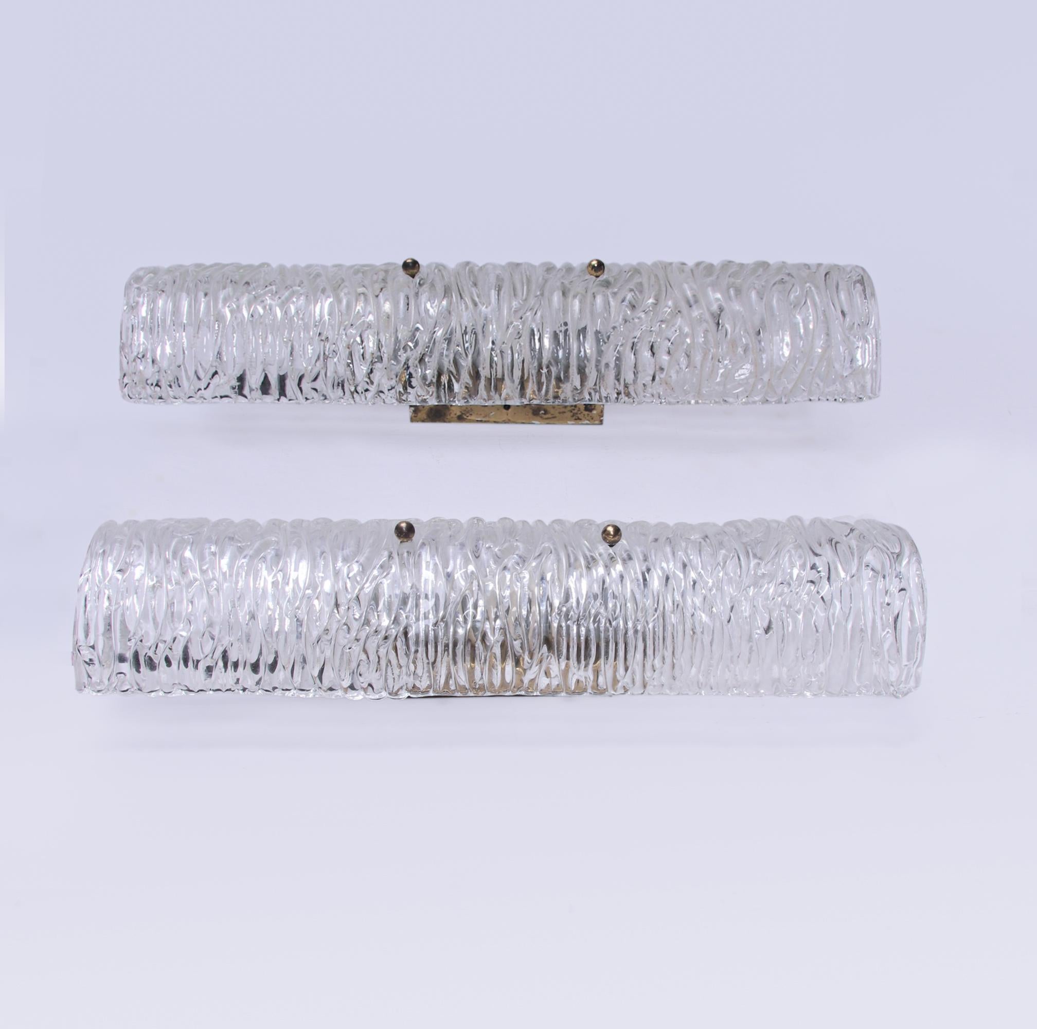 Pair of Murano Mirror Wall Sconces Glass & Brass by Kalmar, Austria 1960s For Sale 1