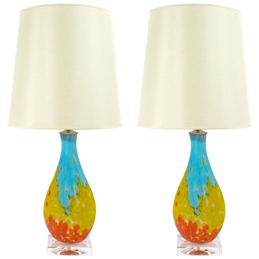 Pair of Murano Multi-Color Table Lamps