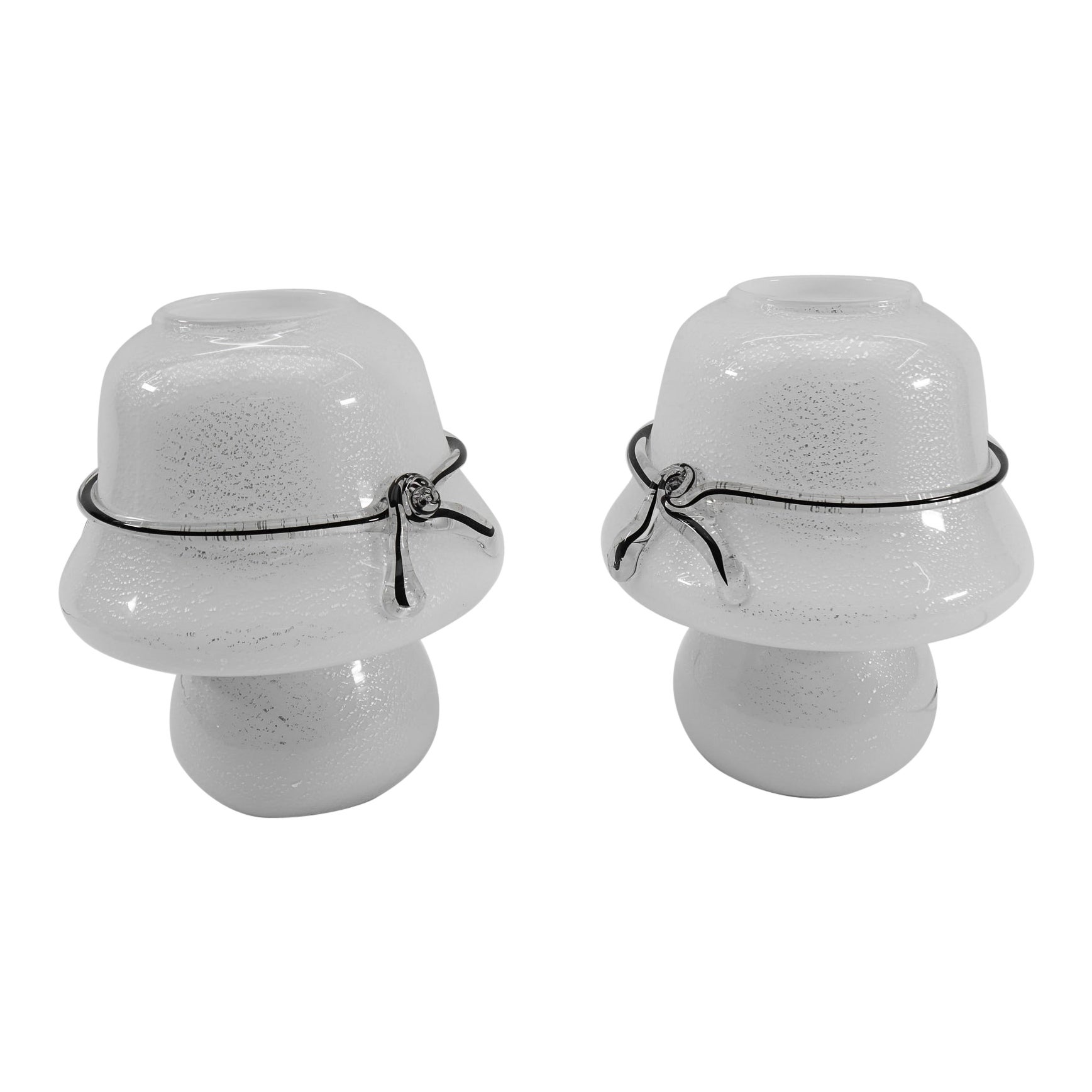 Pair of Murano Mushroom Table Lamps with Enclosed Silver Platelets, 1960s For Sale