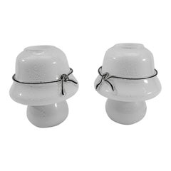 Pair of Murano Mushroom Table Lamps with Enclosed Silver Platelets, 1960s