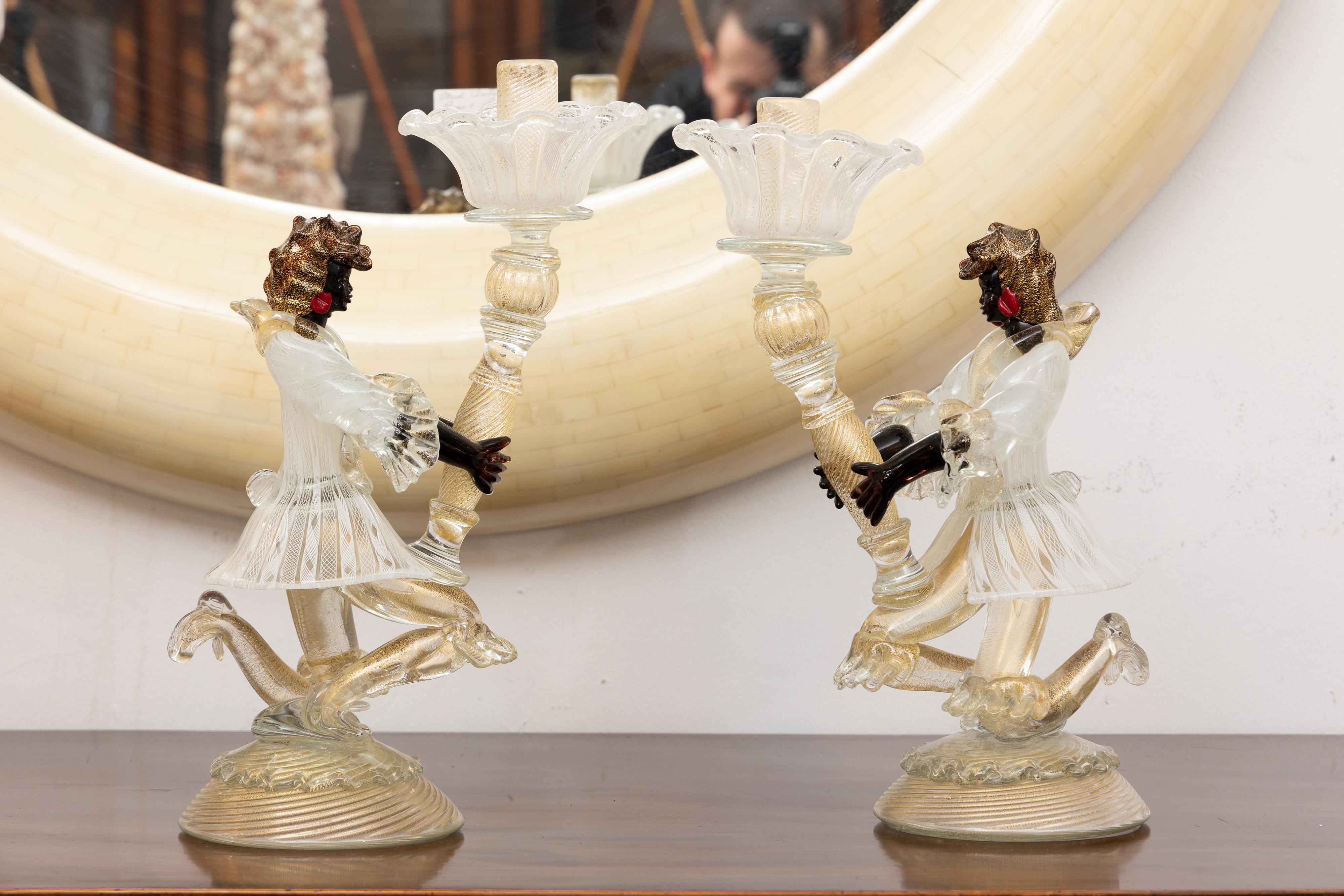 Mid-Century Modern Pair of Murano Nubian Candle Holders For Sale