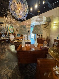 Pair of Murano Opal Glass Lamps with Gracie Shades
