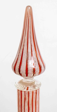 Pair of Murano Orange Swirl Decanters with Matching Stoppers