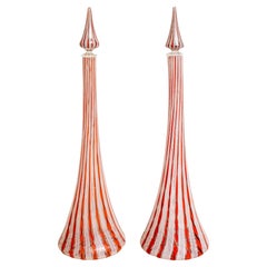 Pair of Murano Orange Swirl Decanters with Matching Stoppers
