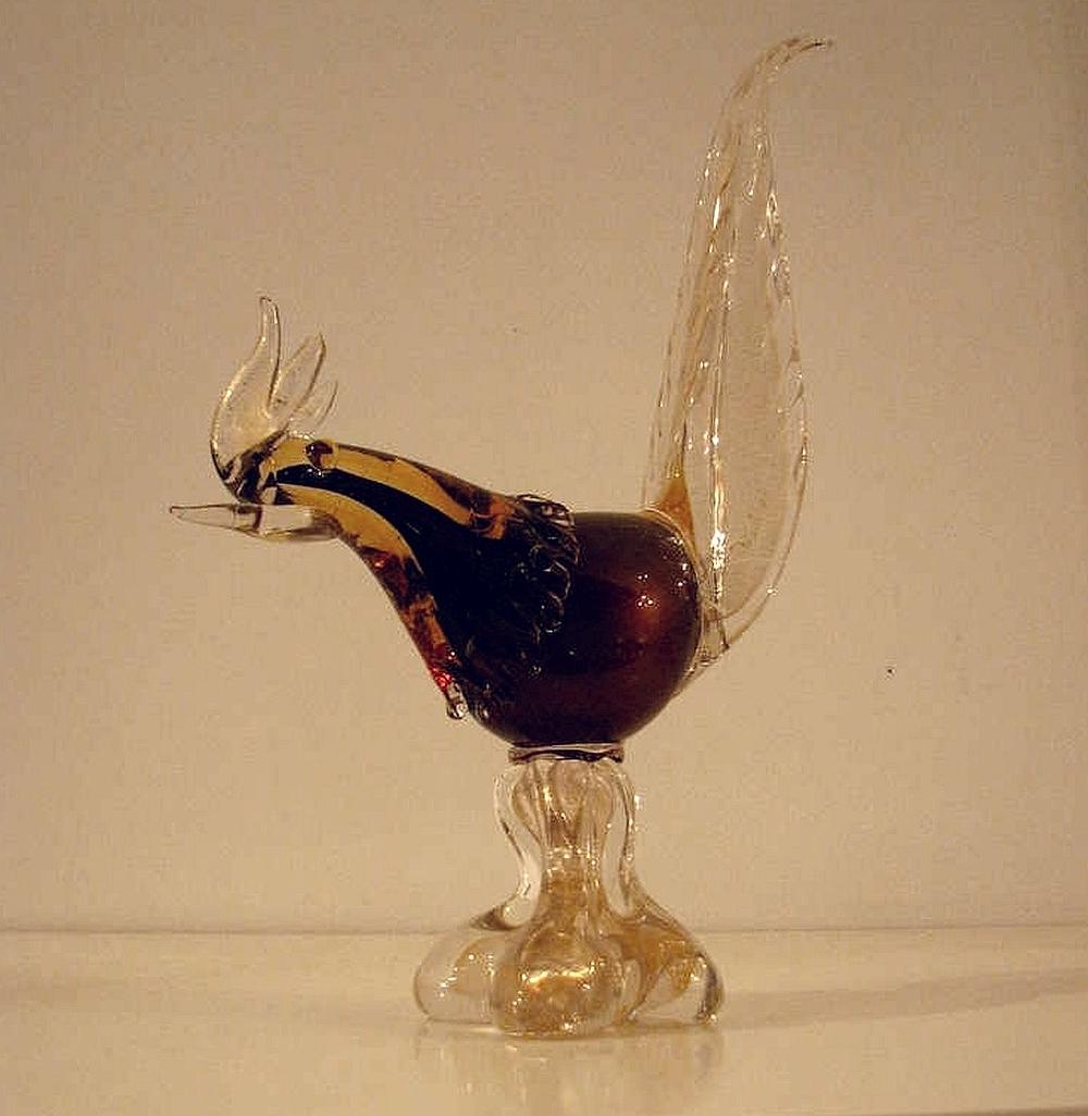 Pair of Murano Pheasant in Dark Amber In Excellent Condition For Sale In Washington, DC