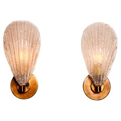 Pair of Hand Cast Murano Glass Piastra 'Fan' Wall Sconces with 24k Gold Accents