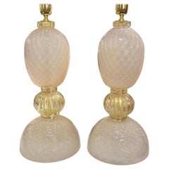 Pair of Murano Pink and Gold Glass Lamps