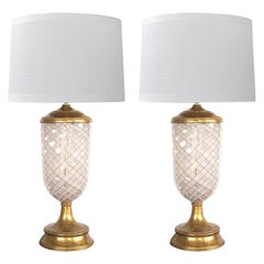 Pair of Murano Pink and White Lattacino Lamps by Dino Martens for Aureliano Toso