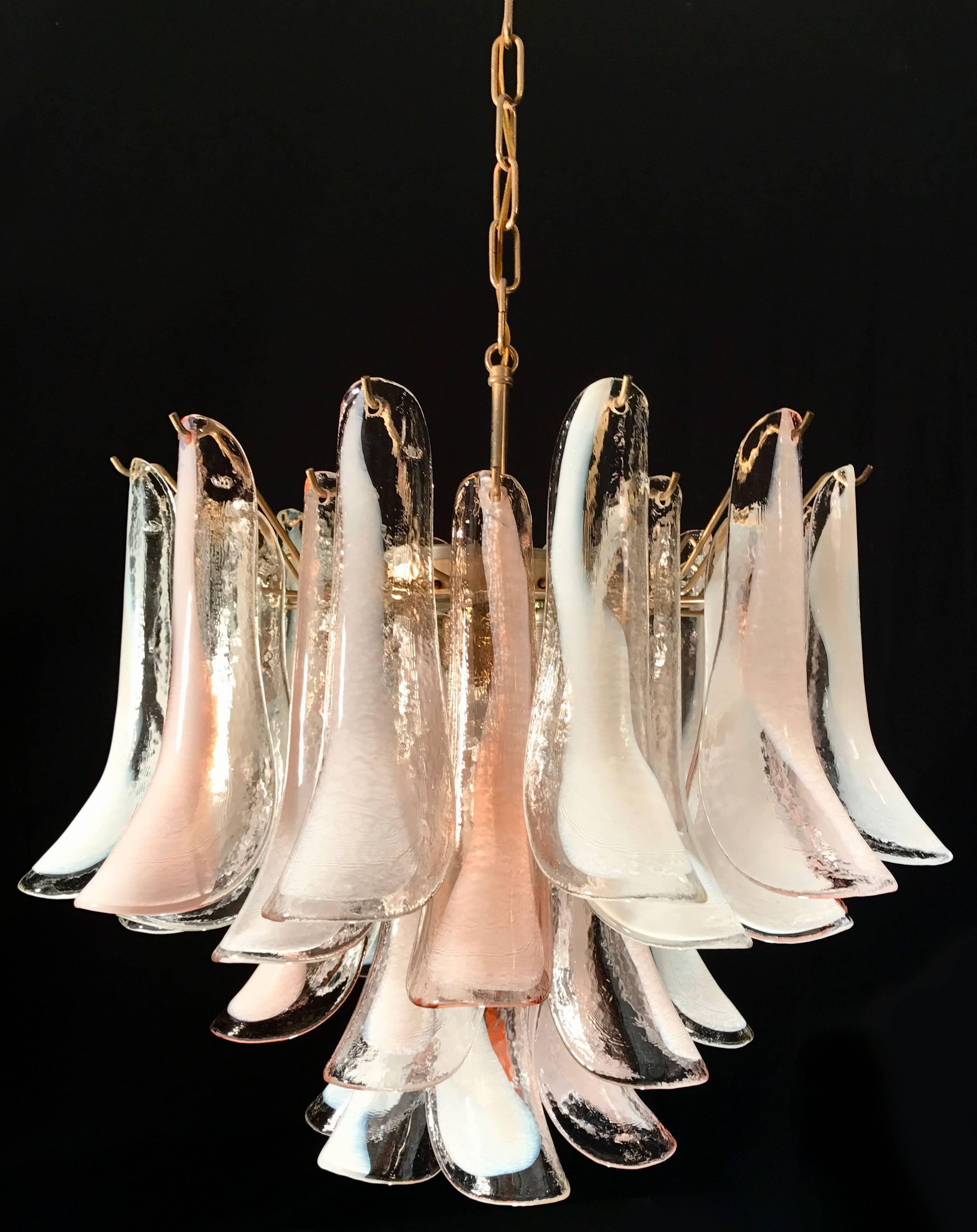 Pair of Murano Pink and White Petals Chandeliers by Mazzega, 1980s 5