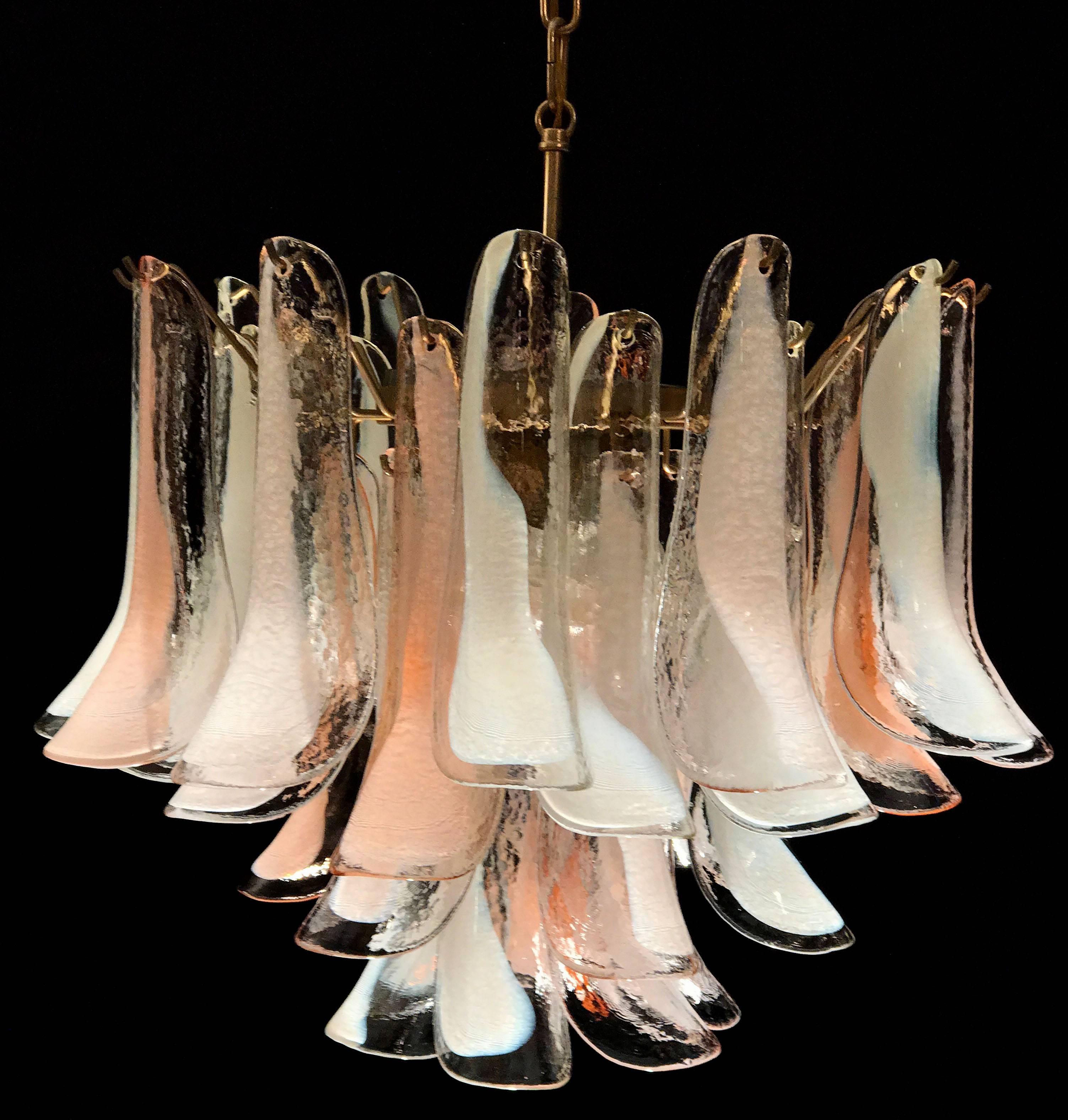 Pair of Murano Pink and White Petals Chandeliers by Mazzega, 1980s 6