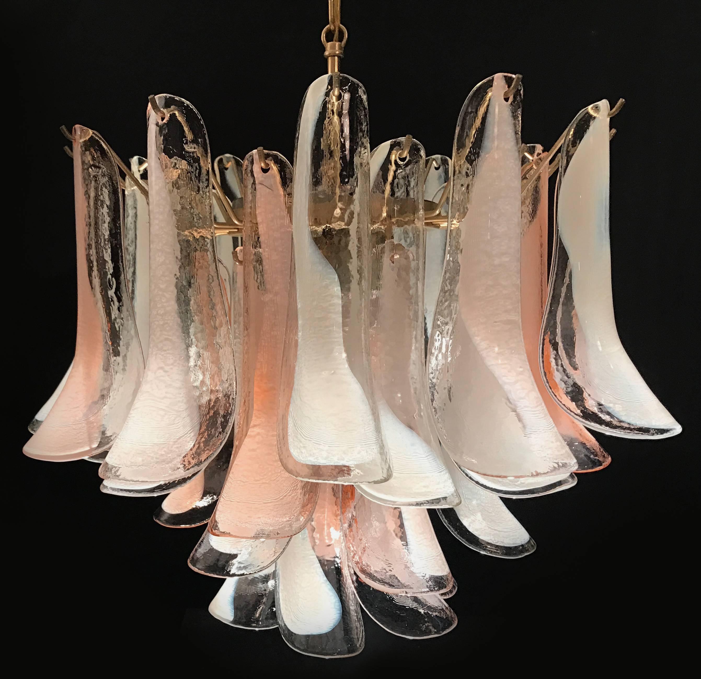 Pair of Murano Pink and White Petals Chandeliers by Mazzega, 1980s 7
