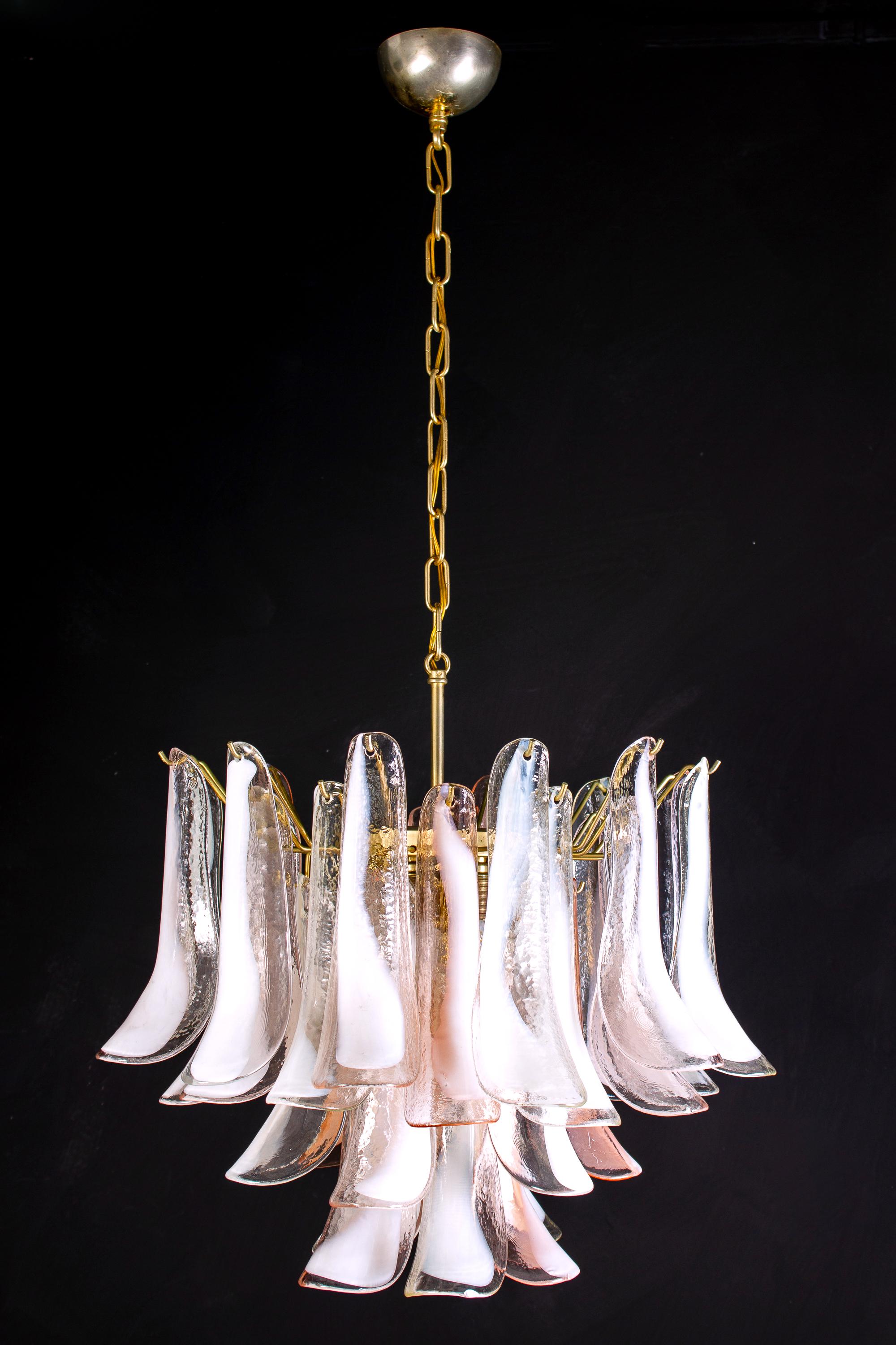 Pair of Murano Pink and White Petals Chandeliers by Mazzega, 1980s 8