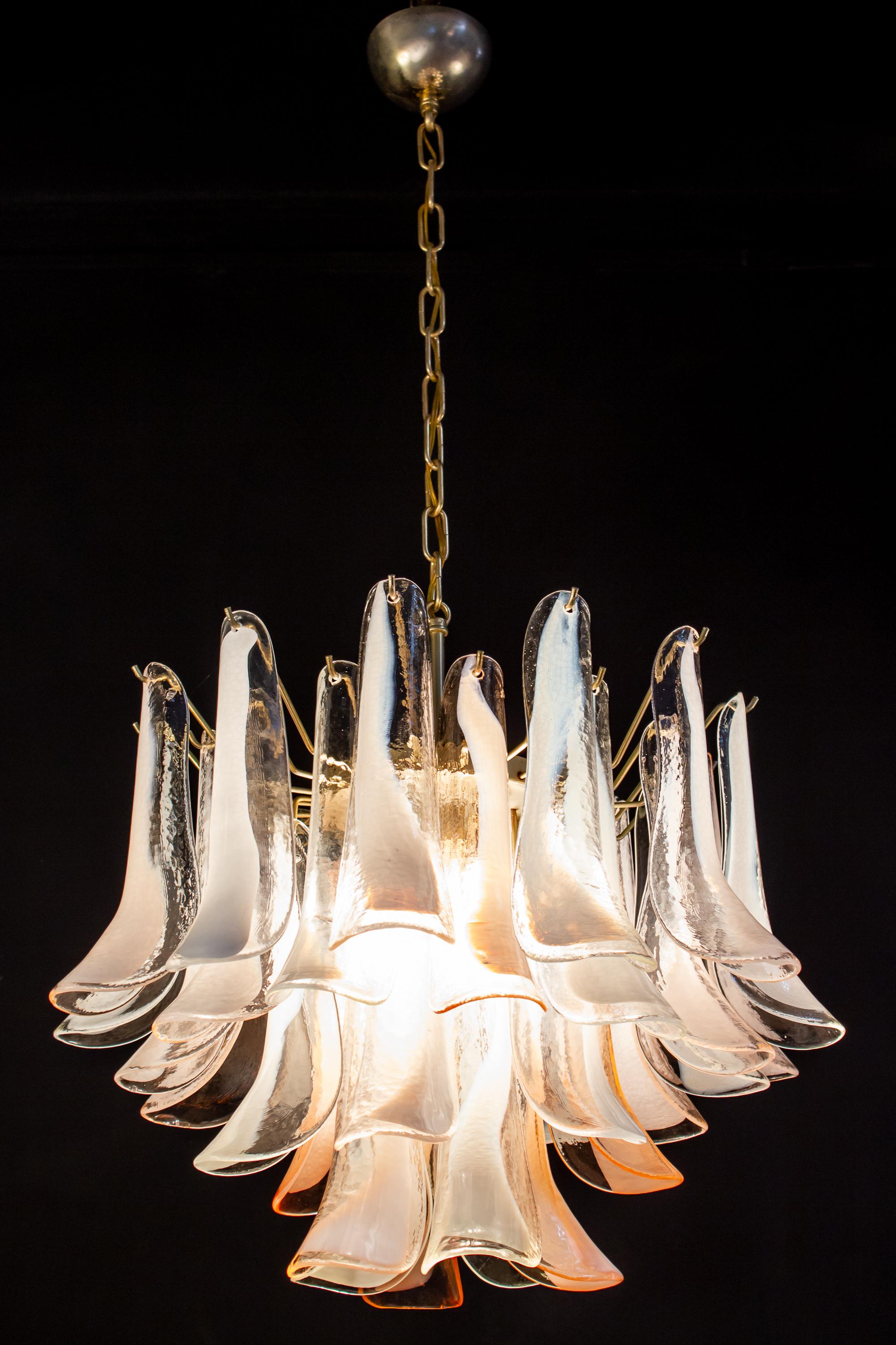 Pair of Murano Pink and White Petals Chandeliers by Mazzega, 1980s 10