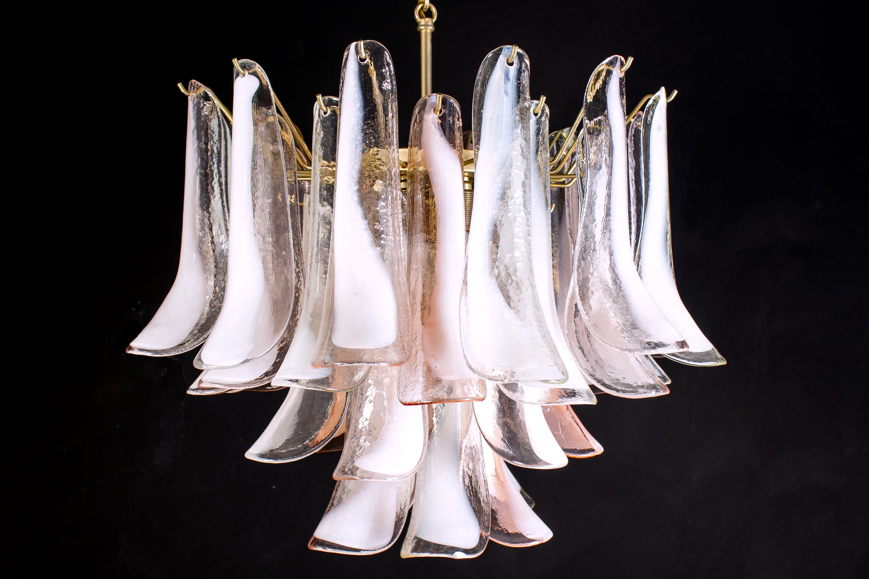 Pair of Murano Pink and White Petals Chandeliers by Mazzega, 1980s 2