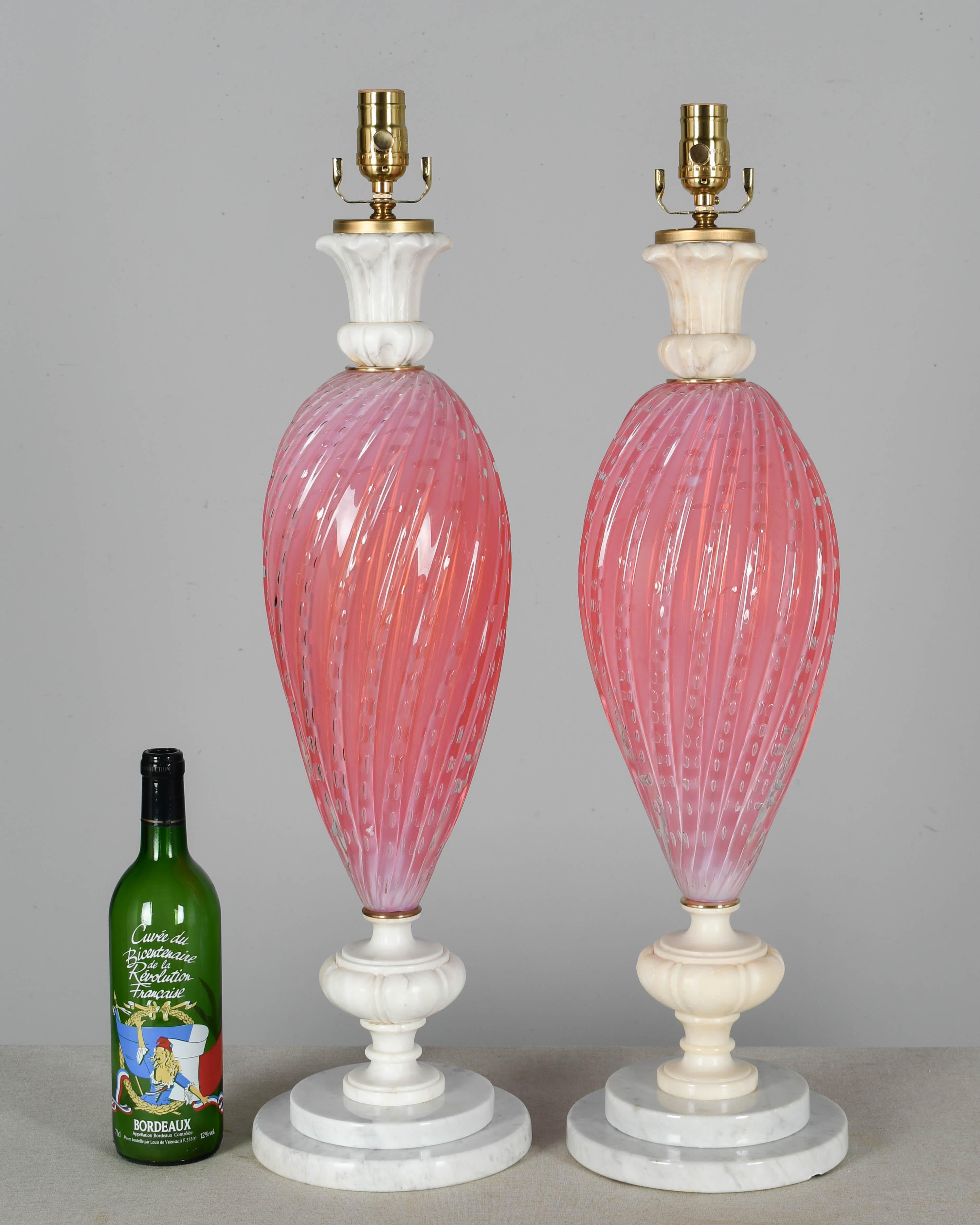 Italian Pair of Murano Pink Barbini Glass Lamps For Sale