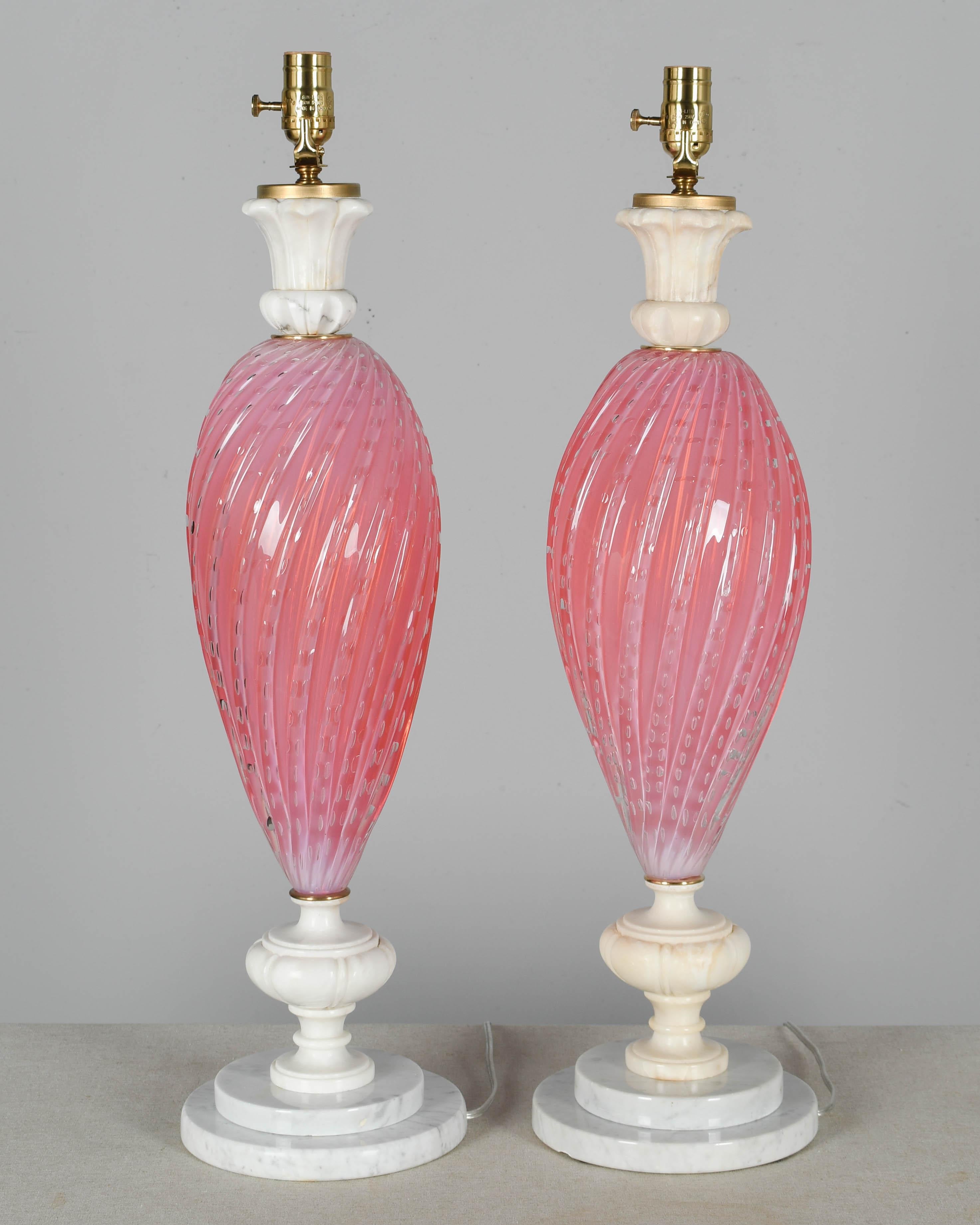 Pair of Murano Pink Barbini Glass Lamps In Good Condition For Sale In Winter Park, FL