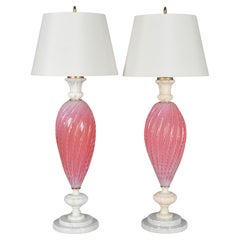 Pareja de lámparas de cristal Barbini rosa de Murano