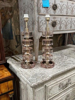 Pair of Murano Pink Disc Lamps