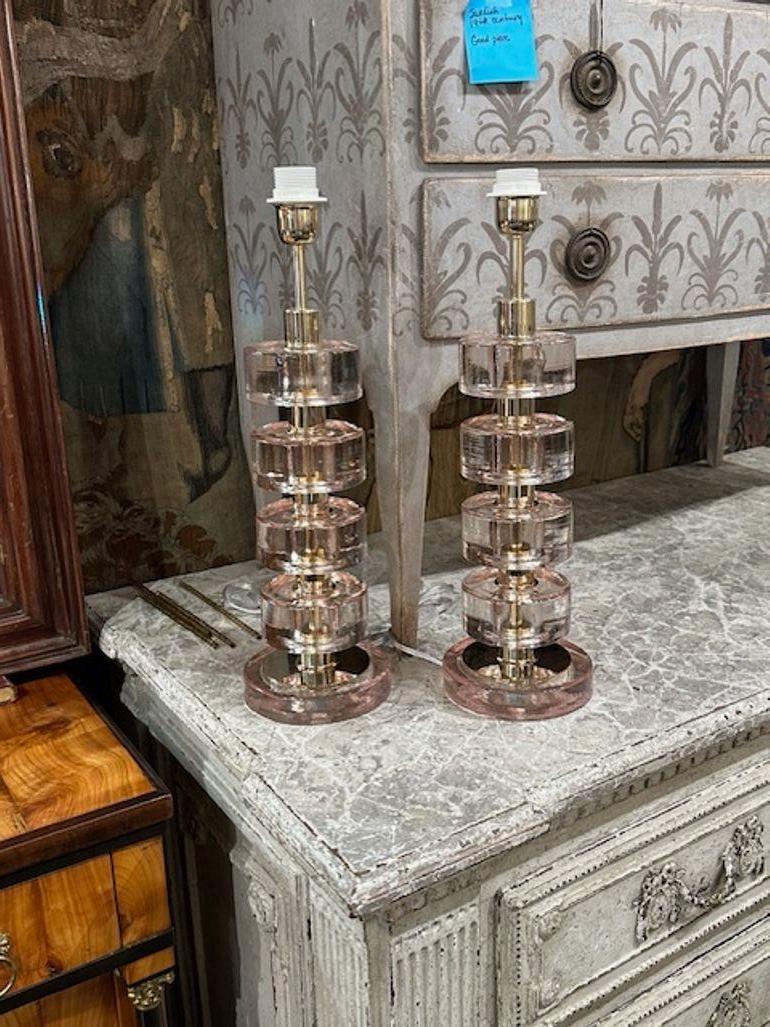 Paar rosa Murano-Scheibenlampen (Geblasenes Glas) im Angebot