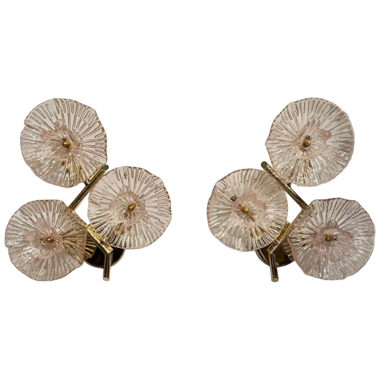 Pair of Murano Pink Flower Wall Sconces