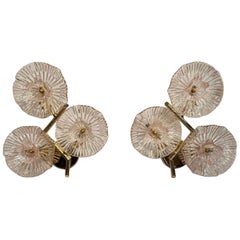 Pair of Murano Pink Flower Wall Sconces