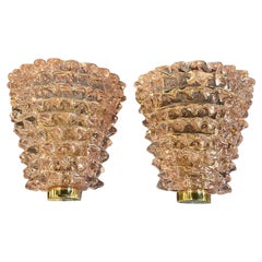 Pair of Murano Pink Glass "Rosti" Sconces