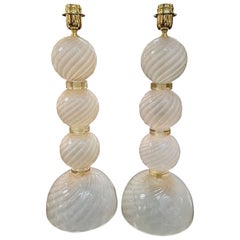 Pair of Murano Pink Opalescent Glass Ball Lamps