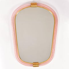 Pair of Murano pink Twisted Rope 'Firenze' Mirrors, Style of Barovier e Toso