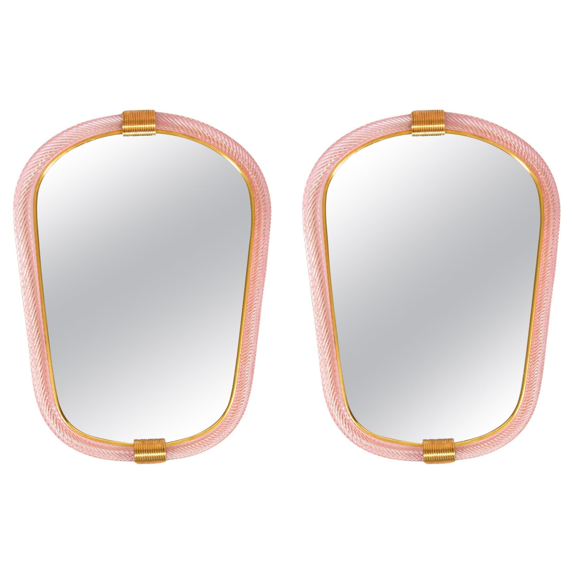 Pair of Murano pink Twisted Rope 'Firenze' Mirrors, Style of Barovier e Toso